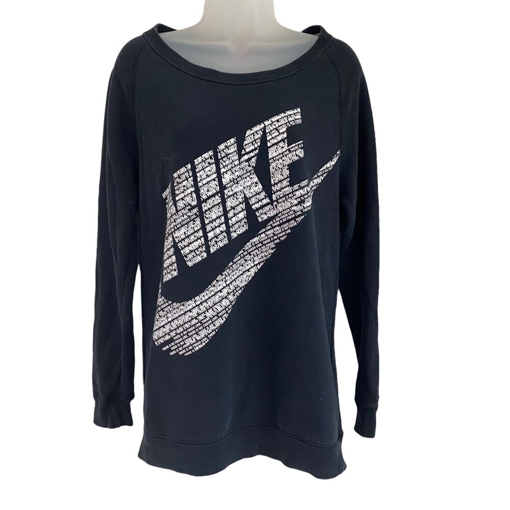 Nike Womens Size XS Rally BF Sweatshirt Pullover Black Logo Gray Oversized